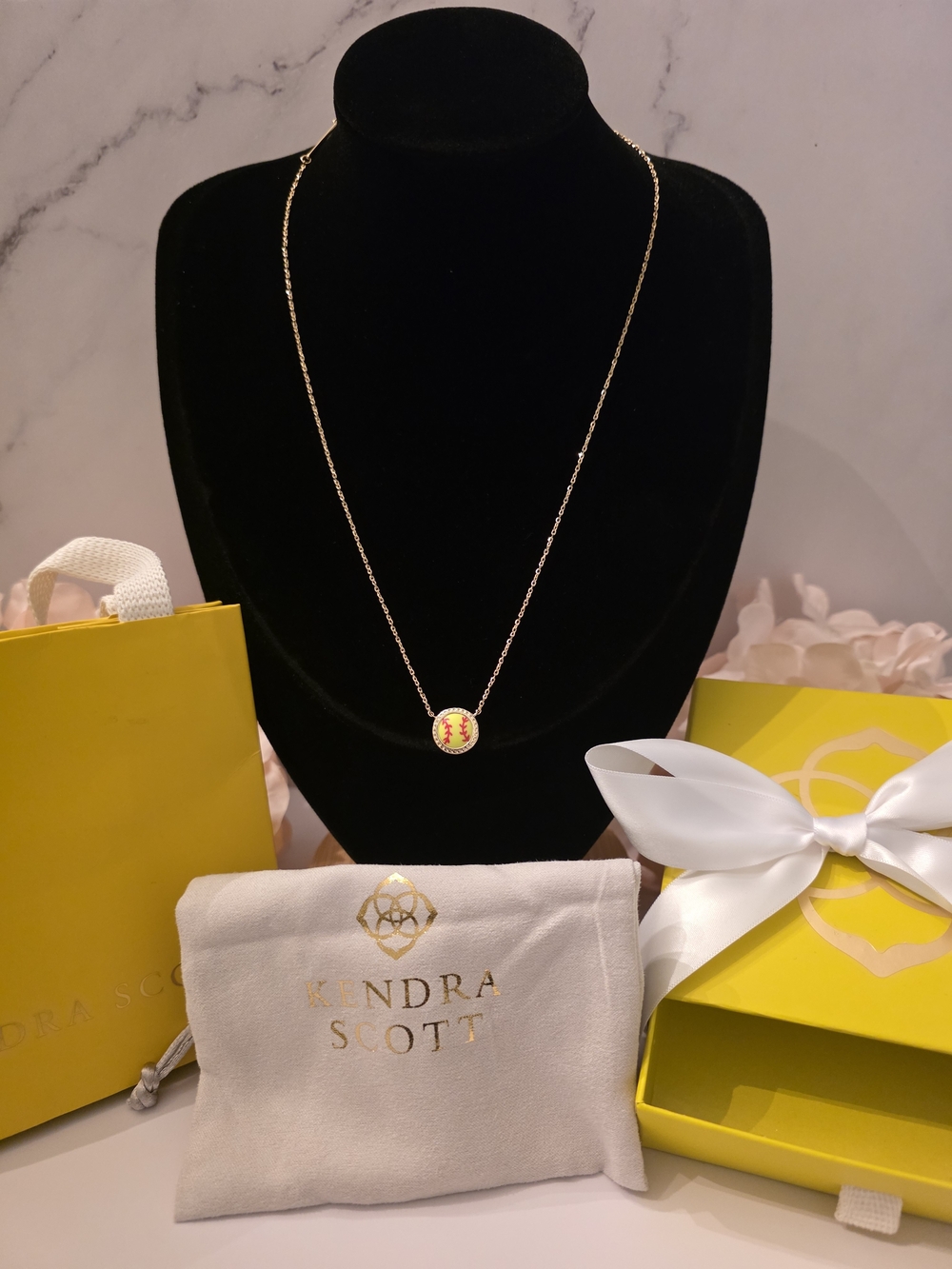 Kendra Scott- Gold Softball Necklace with Yellow Ball Pendant